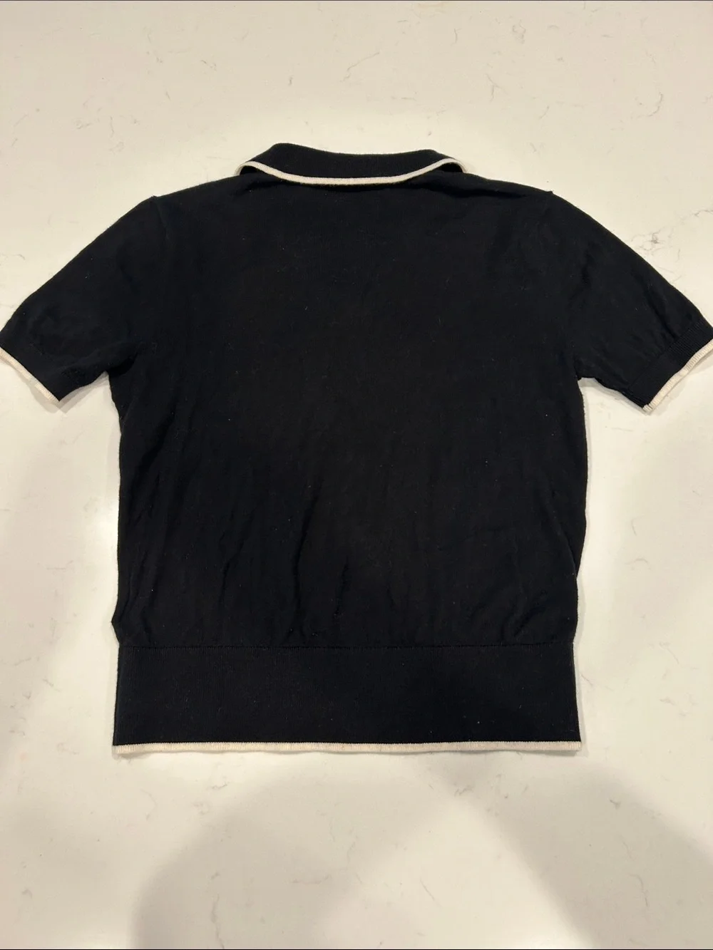 Lauren Ralph Lauren Black Short-Sleeve V-Neck Sweater with White Trim